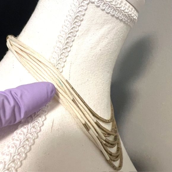 LOFT Ann Taylor Gold Tone Bar Beads Cream Multi Strand Choker Necklace - Picture 7 of 10